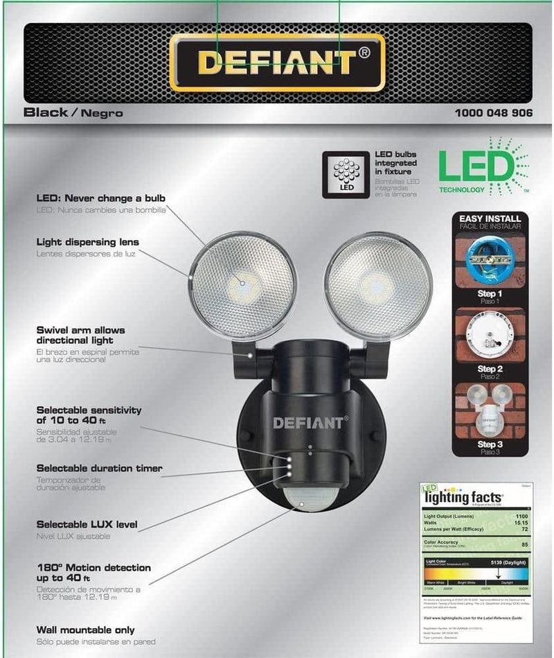 Defiant DFI-5936-BK 180-Degree 2-Head Outdoor Motion Activated Black Flood Light Home & Garden > Lighting > Flood & Spot Lights Defiant   