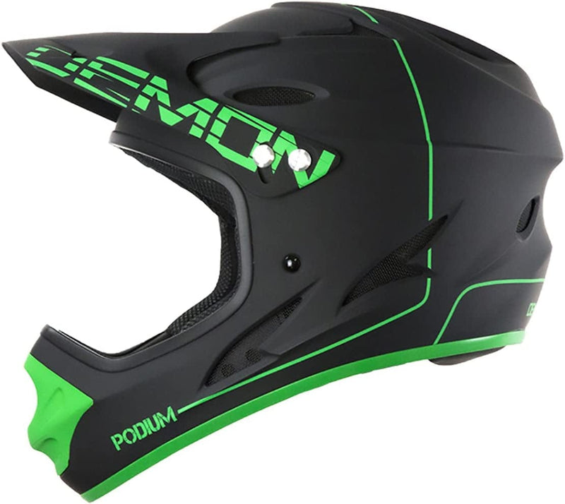 Demon Podium Full Face Bike Helmet Sporting Goods > Outdoor Recreation > Cycling > Cycling Apparel & Accessories > Bicycle Helmets Demon United Black/Green Large 