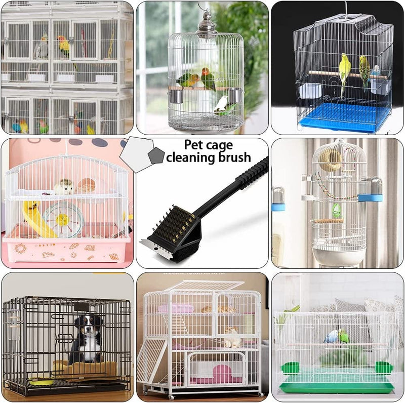 DENTRUN 3In1 Long Handle Bird Cage Pet House Cleaning Brush, Pet Supply Cage Accessory for Parrot Birds Dog Cat Living Room Stainless Steel Animals & Pet Supplies > Pet Supplies > Bird Supplies > Bird Cages & Stands DENTRUN   