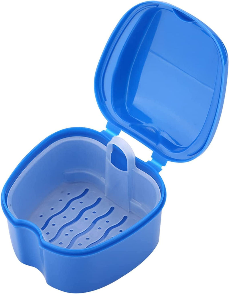 Denture Container, Strong Denture Cups Bath False Teeth Storage Box Case with Filter Screen Dental Appliance Cleaning Container for Travel (Dark Blue) Home & Garden > Household Supplies > Household Cleaning Supplies DOACT   