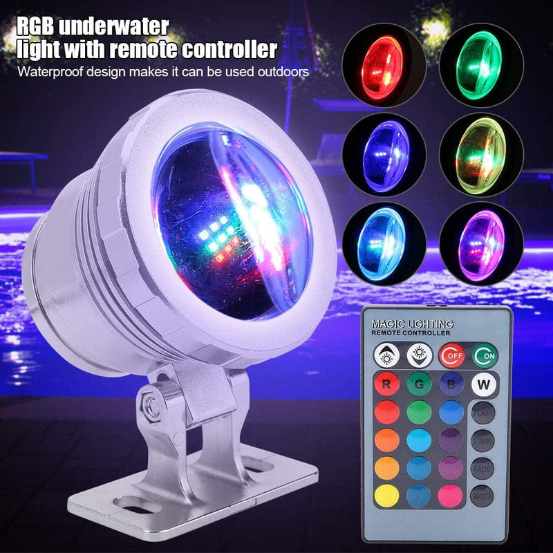 DERCLIVE RGB Underwater Light Multi-Color Outdoor AC85-265V (10W Silver 9*Bead) 2 RGB Light Light Light Underwater RGB Underwater Light RGB