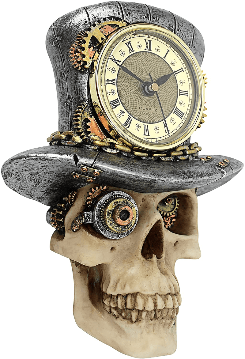 Design Toscano Steampunk Mad Hatter Skull Sculptural Wall Clock, Full Color