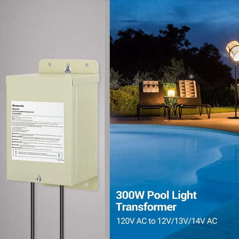 DEWENWILS 300W Low Voltage Pool Light Transformer, 120V AC to 12V/13V/14V AC, Multi-Tap Safety Transformer for Pool Lighting, Spa, Underwater Fountain Lights, Outdoor Landscape Lights