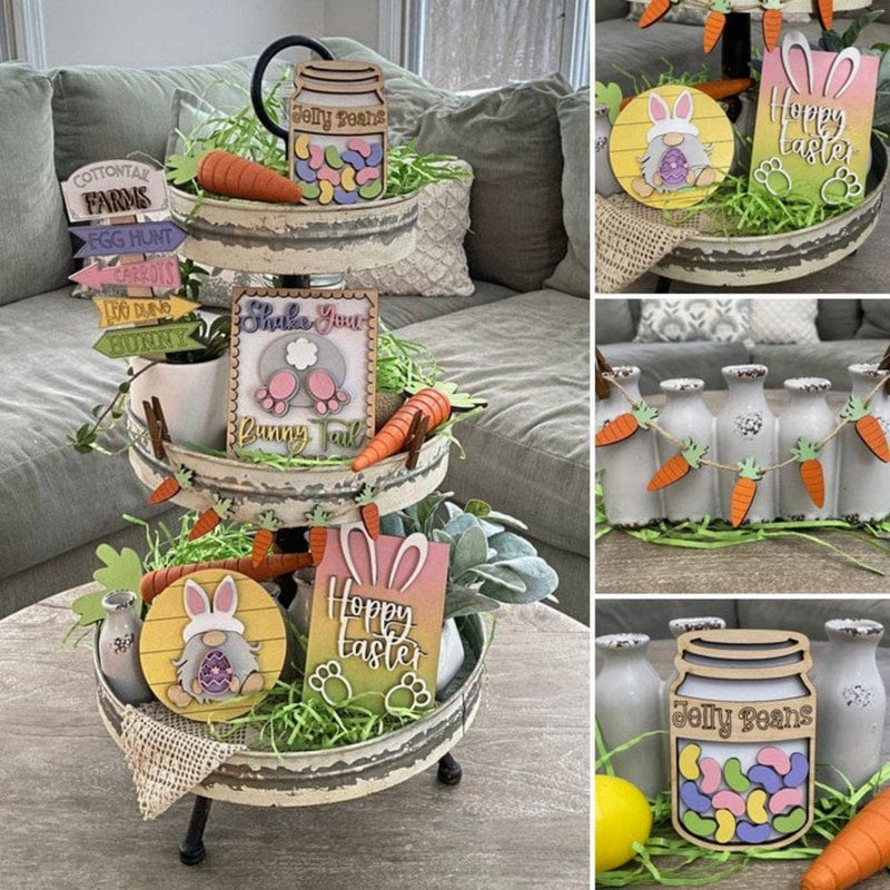 Dezsed Easter Decorations Clearance Easter Gnome Tier Tray Easter Eggs Bunny Tiered Tray Decorated Unique Multicolor Home & Garden > Decor > Seasonal & Holiday Decorations dezsed   