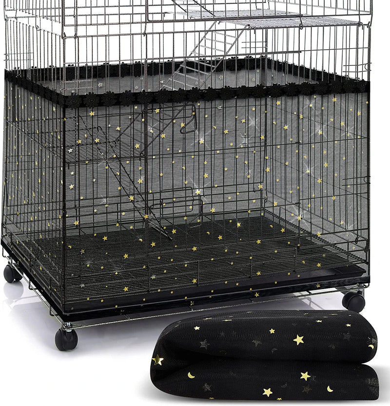 Large Bird Cage Cover Birdcage Nylon Mesh Net Cover Seed Feather Catcher Twinkle Star Universal Birdcage Cover Bird Seed Guard Skirt for Parakeet Macaw African round Square Cage (Black, L) Animals & Pet Supplies > Pet Supplies > Bird Supplies > Bird Cages & Stands Shappy Black X-Large 