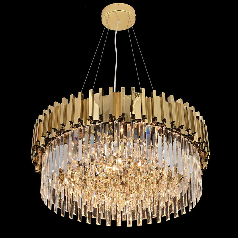 MEEROSEE Gold Chandelier Lighting Crystal Chandeliers Pendant Lights Fixture with Stainless Steel Shade Island Chandeliers Ceiling Dining Room Living Room Contemporary Kitchen Dimmable 12-Lights Home & Garden > Lighting > Lighting Fixtures > Chandeliers MEEROSEE Lighting 31.5"  