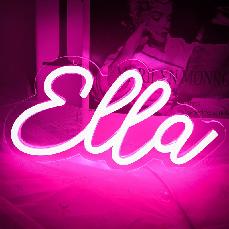 ATTNEON Pink Emma Neon Sign,Personalized LED Name Neon Light for Kids Bedroom,Birthday Party Decoration,Usb Powered Light for Wall Decor,Best Gift for Girls,Size 11.8 * 5.1 Inches(Jtld015-8)  attneon Ella-Pink  