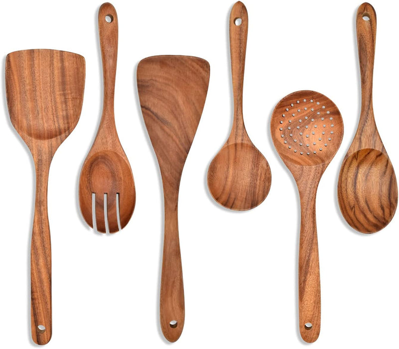 Kitchen Utensil Set, Non-Stick Cookware Kitchen Tool Wooden Cooking Spoons Natural Acacia Wood, Spoon and Spatula, Wooden Spoon for Salad Fork.