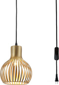 Riomasee Industrial Wire Cage Plug in Pendant Lighting Metal Hanging Light Fixture with 14.27 Ft Hanging Cord and On/Off Switch (Gold)