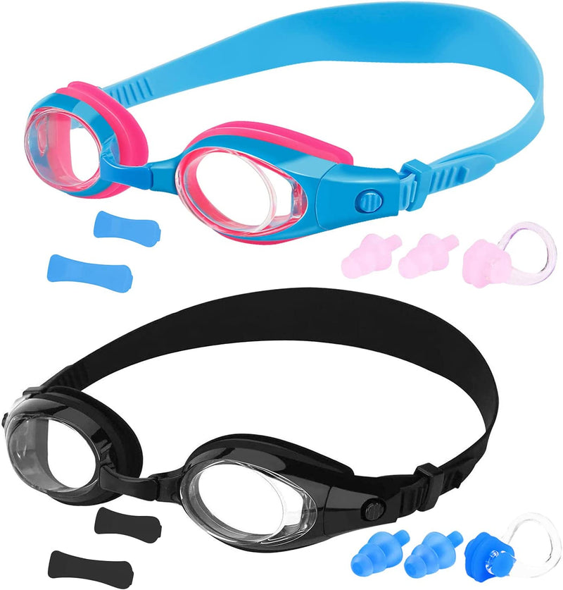 Elimoons 2Pack Kids Goggles for Swimming Age 3-15,Kids Swim Goggles with Nose Cover No Leaking Anti-Fog Waterproof Sporting Goods > Outdoor Recreation > Boating & Water Sports > Swimming > Swim Goggles & Masks Elimoons 4.g(2-pack): Black & Pink+blue  