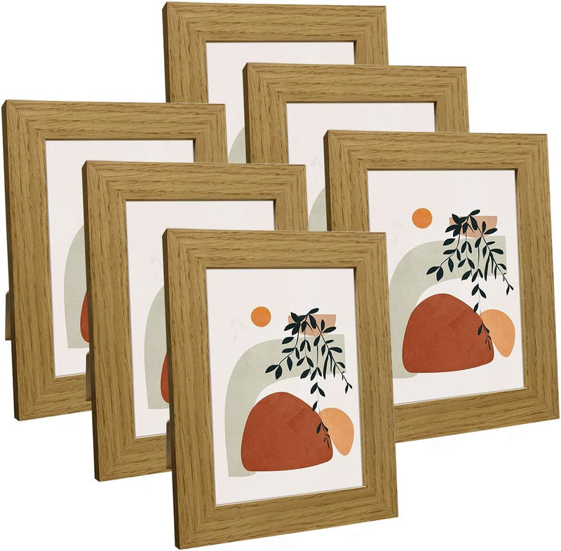 Q.Hou 8X10 Picture Frame Wood Patten Rustic Brown Photo Frames Packs 4 with High Difinition Glass for Tabletop or Wall Decor (QH-PF8X10-BR) Home & Garden > Decor > Picture Frames Q.Hou Oak 4x6 