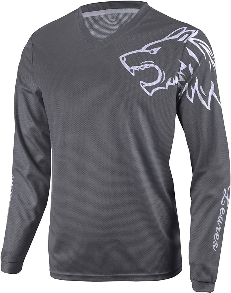 Men'S Mountain Bike Shirts Long Sleeve MTB Off-Road Motocross Jersey Quick Dry&Moisture-Wicking Sporting Goods > Outdoor Recreation > Cycling > Cycling Apparel & Accessories Wisdom Leaves Grey-long Medium 