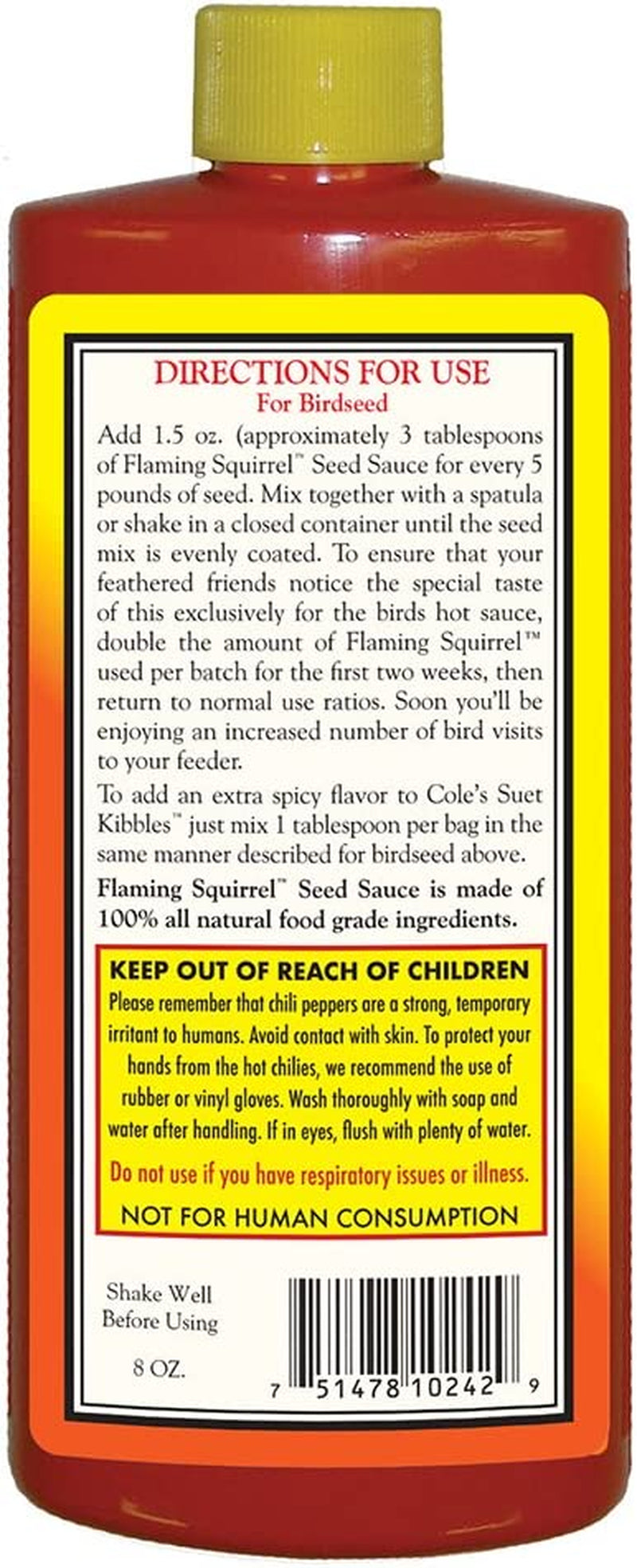 Cole'S FS08 Flaming Squirrel Seed Sauce, 8-Ounce Animals & Pet Supplies > Pet Supplies > Bird Supplies > Bird Food Cole's Wild Bird Products   
