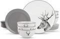 Kitchen Plates and Bowls Sets for 6, 18 Piece Dinnerware Sets, Dish Set with Deer Theme, Microwave Safe Plates and Bowls, Chip Resistant Dinnerware, Dishwasher Safe Home & Garden > Kitchen & Dining > Tableware > Dinnerware HF HOFTEN 18PCS  