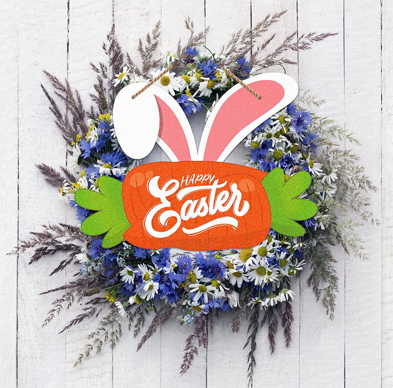 Waahome Funny Easter Bunny Carrot Sign Wreath for Front Door Decor, Easter Door Decorations, 8"X11" Easter Decor Sign for Home Wall Front Door Porch Party Decorations