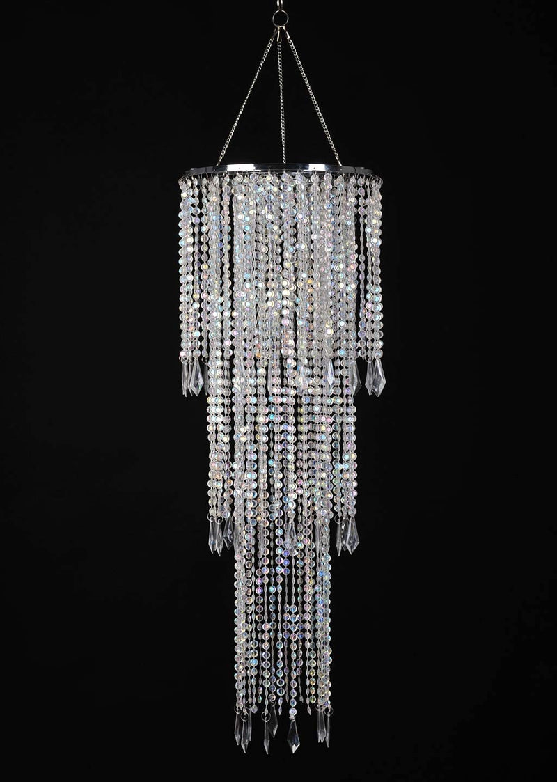 Modern Chrome Beaded Hanging Chandelier (W10.25" X H20”)，3 Tiers Beads Pendant Shade, Ceiling Chandelier Lampshade with Acrylic Jewel Droplets, Beaded Lampshade (Crystal Iridescent) Home & Garden > Lighting > Lighting Fixtures > Chandeliers FlavorThings H30  