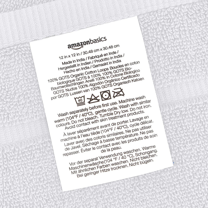 GOTS Certified Organic Cotton Washcloths - 12-Pack, Pristine Snow Home & Garden > Linens & Bedding > Towels KOL DEALS   