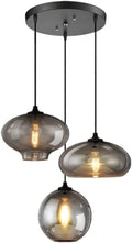 LUOLAX Modern Kitchen Island Light, Hanging Cluster Pendant Lighting with 3 Electroplated Grey Glass Globes Ceiling Light Fixtures Adjustable for Dining Room Entrance Stairwell, E26 Bulb Base Included Home & Garden > Lighting > Lighting Fixtures LUOLAX Gray  