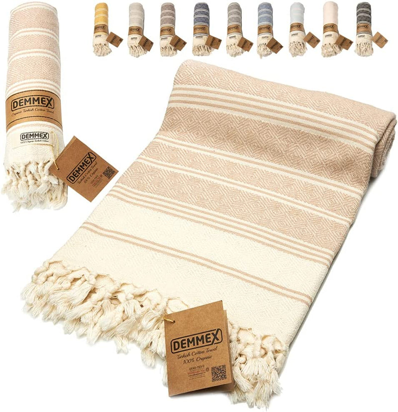 DEMMEX Certified 100% Organic Cotton & Organic Dye Prewashed XL Diamond Weave Turkish Cotton Towel Peshtemal Blanket for Bath,Beach,Pool,Spa,Gym, 71X36 Inches,14 Oz (Coffee) Home & Garden > Linens & Bedding > Towels DEMMEX Beige  