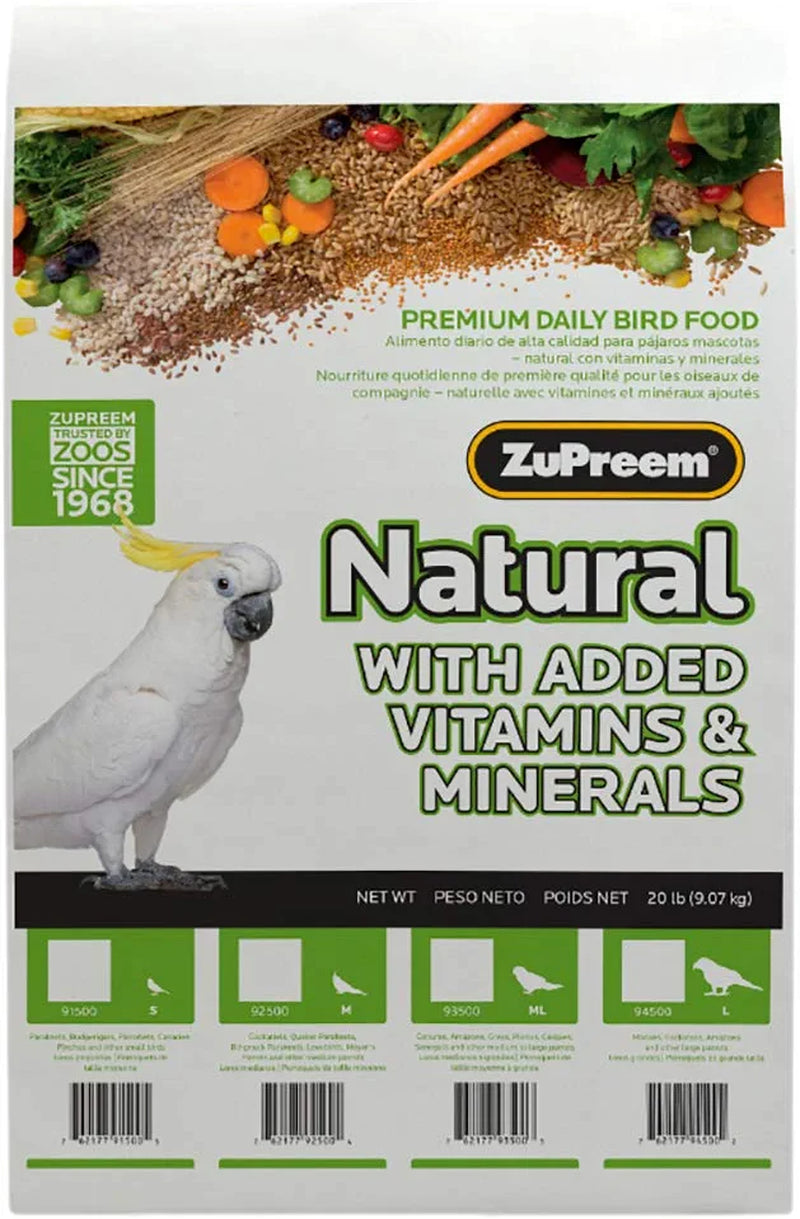Zupreem Natural Bird Food Pellets for Large Birds, 20 Lb - Everyday Feeding Made in USA, Essential Vitamins, Minerals, Amino Acids for Amazons, Macaws, Cockatoos Animals & Pet Supplies > Pet Supplies > Bird Supplies > Bird Food Phillips Feed & Pet Supply 20 Pound (Pack of 1)  