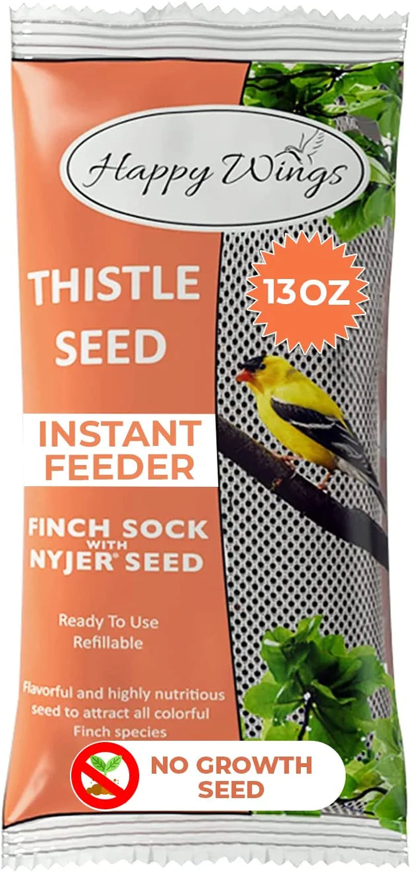 Happy Wings Nyjer/Thistle Seeds Wild Bird Food - (Pack of 2, 13 Ounce X 2) | Prefilled Sock | No Growth Seed | Bird Seeds for Wild Birds Animals & Pet Supplies > Pet Supplies > Bird Supplies > Bird Food ASA Agrotech 13 Ounce (Pack of 1)  
