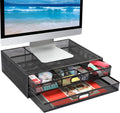 Monitor Stand with Drawer, Monitor Stand, Monitor Riser Mesh Metal, Desk Organizer, Monitor Stand with Storage, Desktop Computer Stand for PC, Laptop, Printer - HUANUO Home & Garden > Household Supplies > Storage & Organization HUANUO Black  