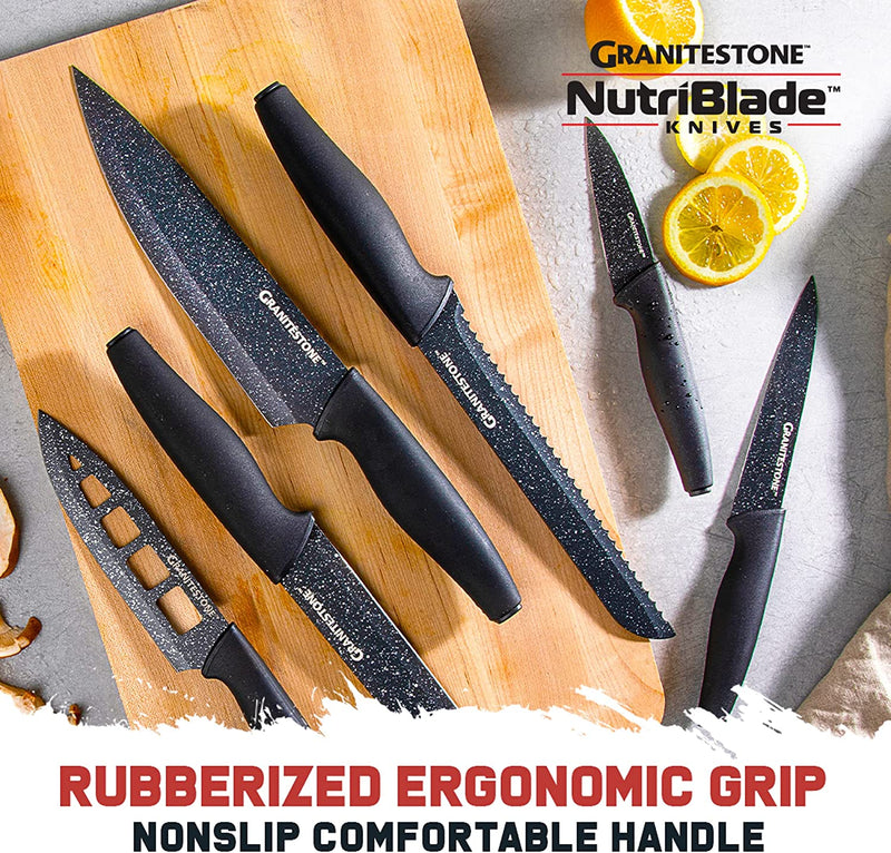 Nutriblade 6 PC Knife Set by Granitestone, Professional Kitchen Chef’S Knives with Ultra Sharp Stainless Steel Blades and Nonstick Granite Coating, Easy-Grip Handle, Rust-Proof, Dishwasher-Safe, Black Home & Garden > Kitchen & Dining > Kitchen Tools & Utensils > Kitchen Knives E Mishan & Sons   