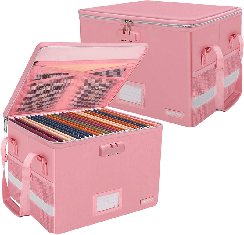 Fireproof Box with Lock,Engpow File Box Storage Organizer with Zippers,Collapsible Fireproof Document Box Filing Box with Handle,Portable Home Office Safe Box for Hanging Letter/Legal Folder,Silver Home & Garden > Household Supplies > Storage & Organization ENGPOW Pink 2 pack- Box with Lock 