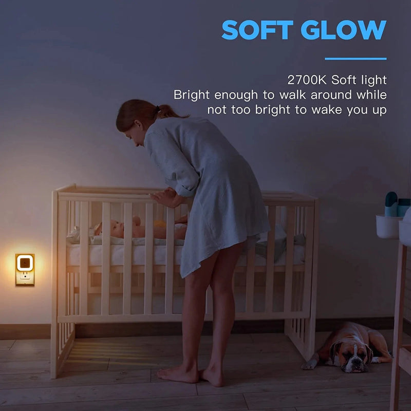 Dimmable Night Light Plug into Wall, LED Nightlight with Dusk-To-Dawn Sensor, Soft Glow Night Lights Plug in for Kids Room, Hallway, Bedroom, Bathroom, Kitchen,Stairs,2700K Warm White, 0.5W, 4 Packs