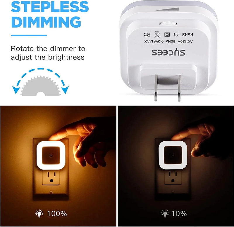 Dimmable Night Light Plug into Wall, LED Nightlight with Dusk-To-Dawn Sensor, Soft Glow Night Lights Plug in for Kids Room, Hallway, Bedroom, Bathroom, Kitchen,Stairs,2700K Warm White, 0.5W, 4 Packs
