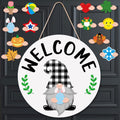 Distaratie Interchangeable Seasonal Gnome Welcome Sign for Front Door Decor Wooden Gnome Door Hanger, 12 Inches Farmhouse Rustic Wall Home Sign for Spring Easter Eggs Happy Holiday Decorations - White