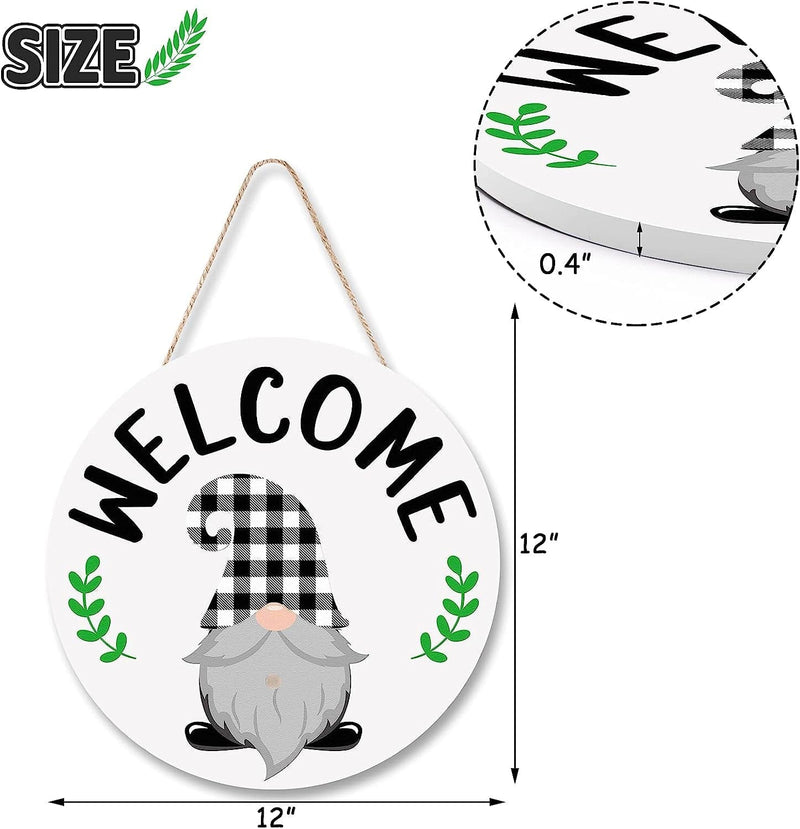 Distaratie Interchangeable Seasonal Gnome Welcome Sign for Front Door Decor Wooden Gnome Door Hanger, 12 Inches Farmhouse Rustic Wall Home Sign for Spring Easter Eggs Happy Holiday Decorations - White