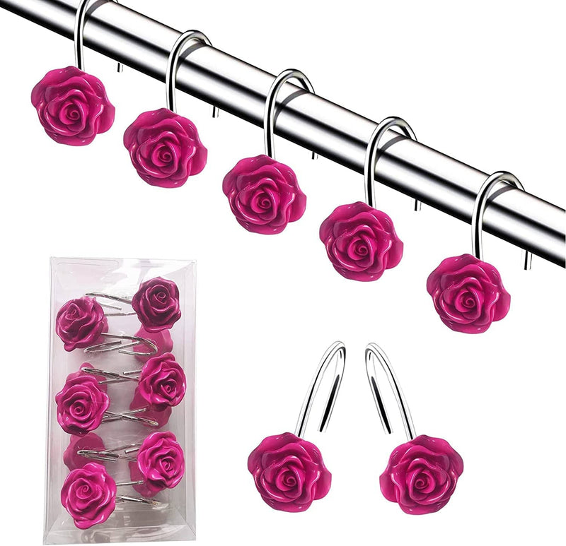 DLD Shower Curtain Hooks, 12 Anti-Rust Decorative Resin Hooks (5 Colors Available) for Bathroom, Baby Room, Bedroom, Living Room Decoration (Rose Red) Home & Garden > Decor > Seasonal & Holiday Decorations DLD Rose Red  
