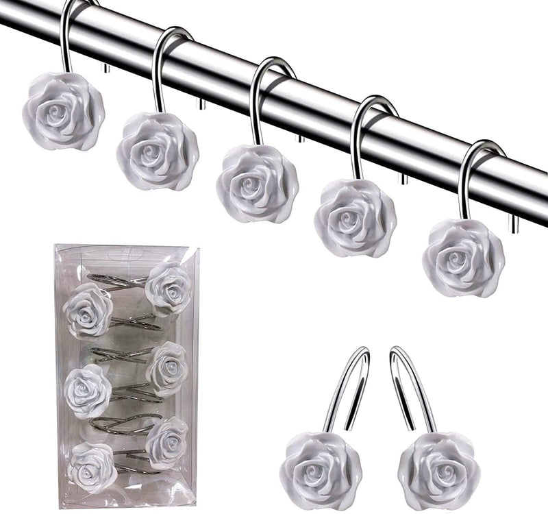 DLD Shower Curtain Hooks, 12 Anti-Rust Decorative Resin Hooks (5 Colors Available) for Bathroom, Baby Room, Bedroom, Living Room Decoration (Rose Red) Home & Garden > Decor > Seasonal & Holiday Decorations DLD White  