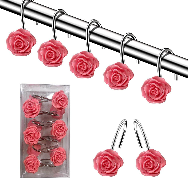 DLD Shower Curtain Hooks, 12 Anti-Rust Decorative Resin Hooks (5 Colors Available) for Bathroom, Baby Room, Bedroom, Living Room Decoration (Rose Red) Home & Garden > Decor > Seasonal & Holiday Decorations DLD Pink  