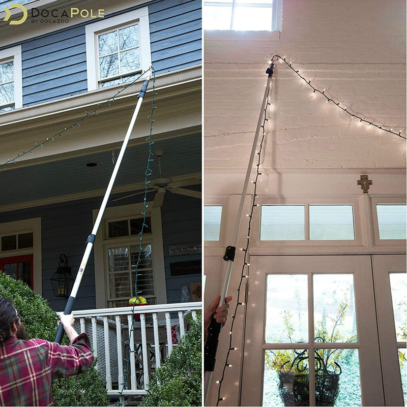 Docapole 7-30 Foot (36-Ft Reach) Hook with Telescopic Extension Pole for Hanging Lights, Boat Accessories, Pool, Clothing, and Other Retrieval