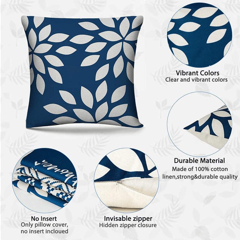 Docuwee Throw Pillow Covers 18x18 Set of 4, Blue White Geometric Square Pillow Case Soft Linen Cushion Covers Modern Decorative Pillowcases for Home Bedroom Bed Sofa Car Home & Garden > Decor > Chair & Sofa Cushions Docuwee   