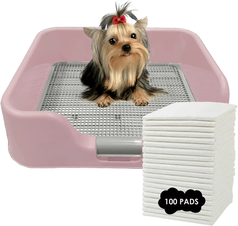[DogCharge] Indoor Dog Potty Tray – with Protection Wall Every Side for No Leak, Spill, Accident - Keep Paws Dry and Floors Clean Animals & Pet Supplies > Pet Supplies > Dog Supplies > Dog Diaper Pads & Liners PS Korea Pink Tray+Pad 