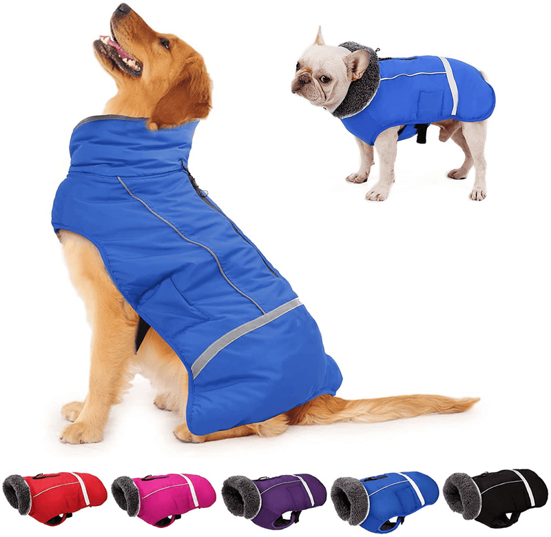Dogcheer Warm Dog Coat, Fleece Collar Winter Dog Clothes, Reflective Pet Jacket Apparel for Cold Weather, Waterproof Windproof Puppy Snowsuit Vest for Small Medium Large Dogs Animals & Pet Supplies > Pet Supplies > Dog Supplies > Dog Apparel Dogcheer Blue 3XL(Chest Girth 31.3"-43.11") 