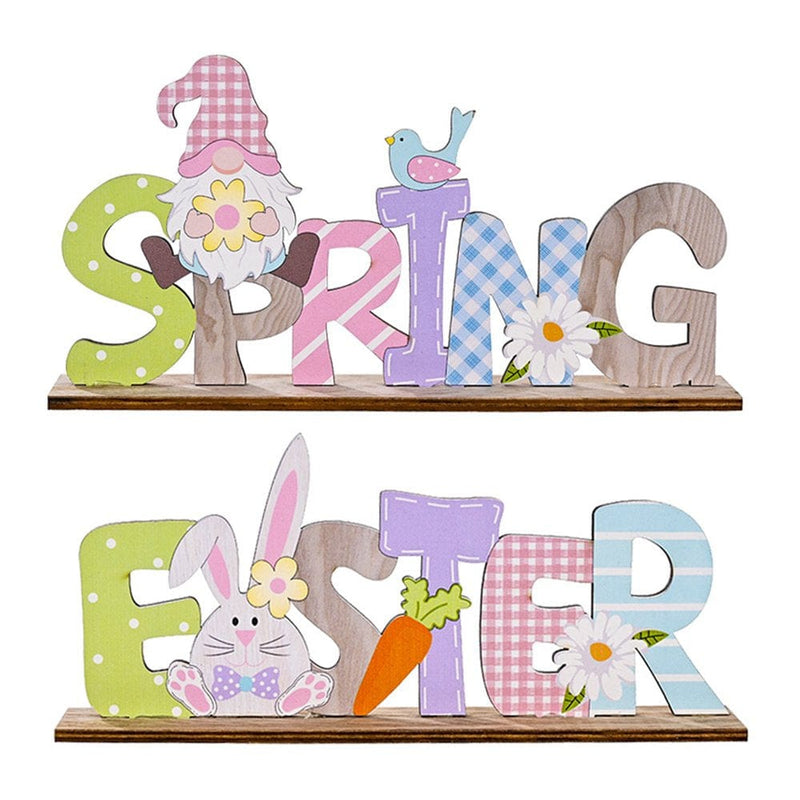Dolked 2Pcs Easter Desktop Decoration, Wooden Alphabet Color Decoration for Home Office Decoration, 8.66X3.54In Home & Garden > Decor > Seasonal & Holiday Decorations Dolked Horizontal style  