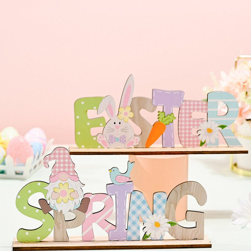 Dolked 2Pcs Easter Desktop Decoration, Wooden Alphabet Color Decoration for Home Office Decoration, 8.66X3.54In Home & Garden > Decor > Seasonal & Holiday Decorations Dolked   