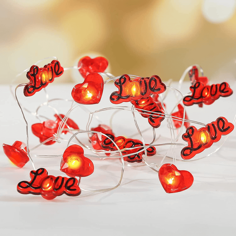 Domestar Valentine Day Red Heart Shaped String Lights ,10Ft 30 Leds Heart and Love Hanging String Lights with Remote Battery Operated Lights for Romantic Night Wedding Anniversary Decor