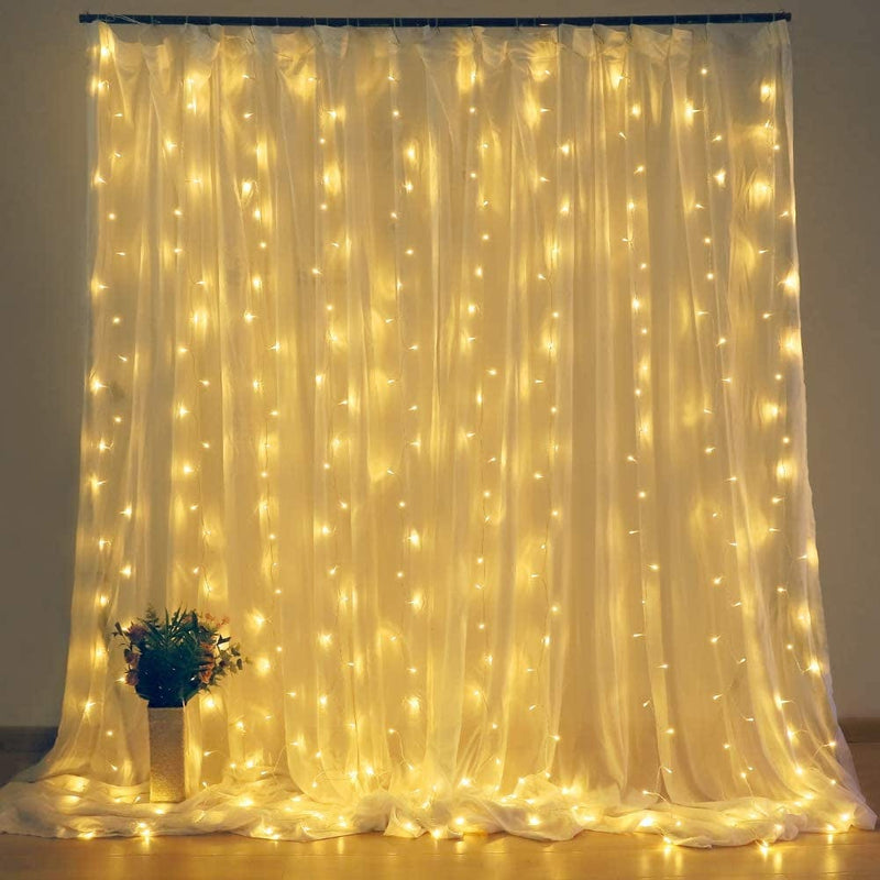 Dooit 9.8Ft6.5Ft300Led Curtain String Lights 8 Modes 29V UL Plug in Decor for Christmas Party Wedding Ceremony Home Garden Bedroom Indoor/Outdoor （Warm White Home & Garden > Lighting > Light Ropes & Strings Dooit Warm White  