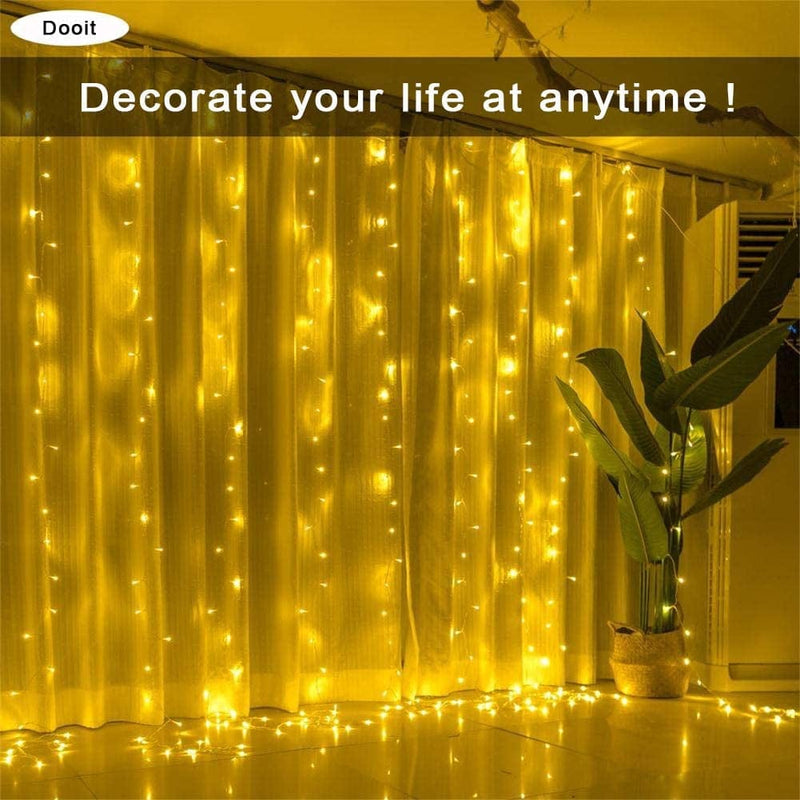 Dooit 9.8Ft6.5Ft300Led Curtain String Lights 8 Modes 29V UL Plug in Decor for Christmas Party Wedding Ceremony Home Garden Bedroom Indoor/Outdoor （Warm White