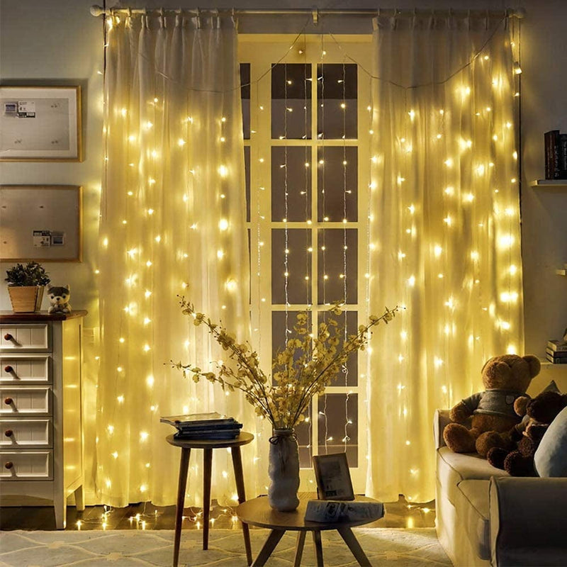Dooit 9.8Ft6.5Ft300Led Curtain String Lights 8 Modes 29V UL Plug in Decor for Christmas Party Wedding Ceremony Home Garden Bedroom Indoor/Outdoor （Warm White Home & Garden > Lighting > Light Ropes & Strings Dooit   