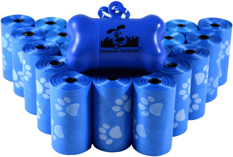 Downtown Pet Supply Dog Pet Waste Poop Bags with Leash Clip and Bag Dispenser - 180, 220, 500, 700, 880, 960, 2200 Bags Animals & Pet Supplies > Pet Supplies > Dog Supplies Downtown Pet Supply Blue with Paw Prints 500 Bags 