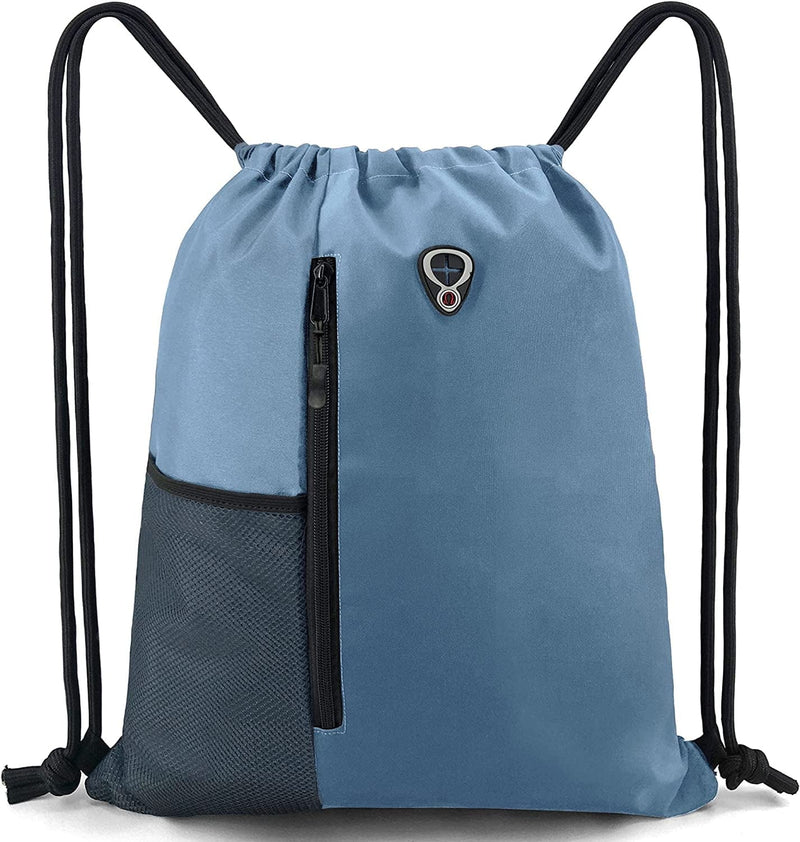 Drawstring Backpack Sports Gym Bag for Women Men Children Large Size with Zipper and Water Bottle Mesh Pockets Home & Garden > Household Supplies > Storage & Organization BeeGreenbags Blue Haze  