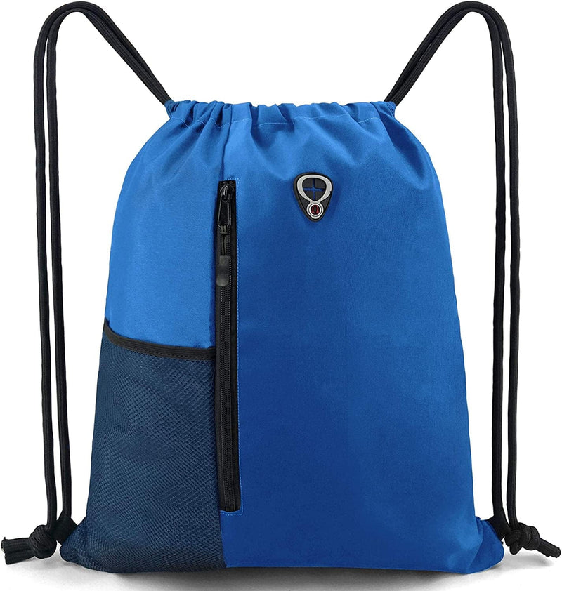 Drawstring Backpack Sports Gym Bag for Women Men Children Large Size with Zipper and Water Bottle Mesh Pockets Home & Garden > Household Supplies > Storage & Organization BeeGreenbags Royalblue  