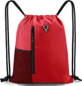 Drawstring Backpack Sports Gym Bag for Women Men Children Large Size with Zipper and Water Bottle Mesh Pockets Home & Garden > Household Supplies > Storage & Organization BeeGreenbags Bright Red  