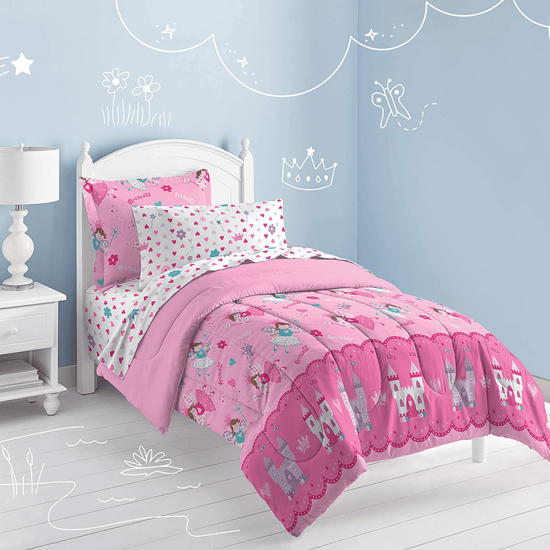 dream FACTORY Kids 5-Piece Complete Set Easy-Wash Super Soft Microfiber Comforter Bedding, Twin, Blue Sharks Home & Garden > Linens & Bedding > Bedding CHF Industries Pink Twin 